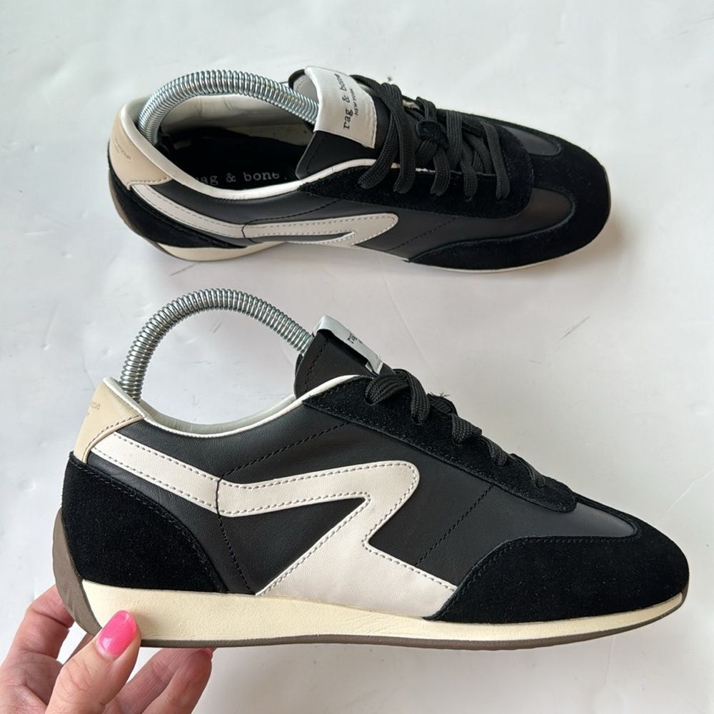 Rag & Bone Retro Runner Low Top Sneakers Black White US Sz 8.5 Minimalist NEW